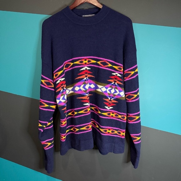 Vintage Tommy Hilfiger Classic Surplus Style Lambs Wool Aztec Medium Rare - Picture 2 of 9